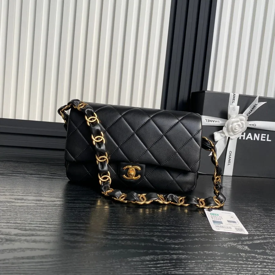 Chanel Medium Flap Bag 26 in Black Calfskin Gold Double C Thick Chain