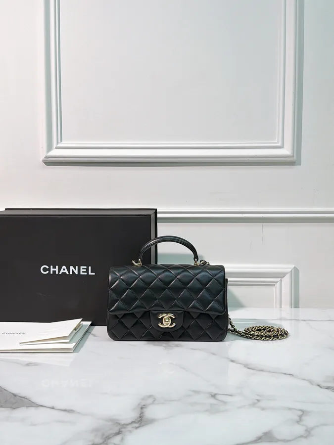 Chanel Classic Flap Top Handle Black Sliver Hardware