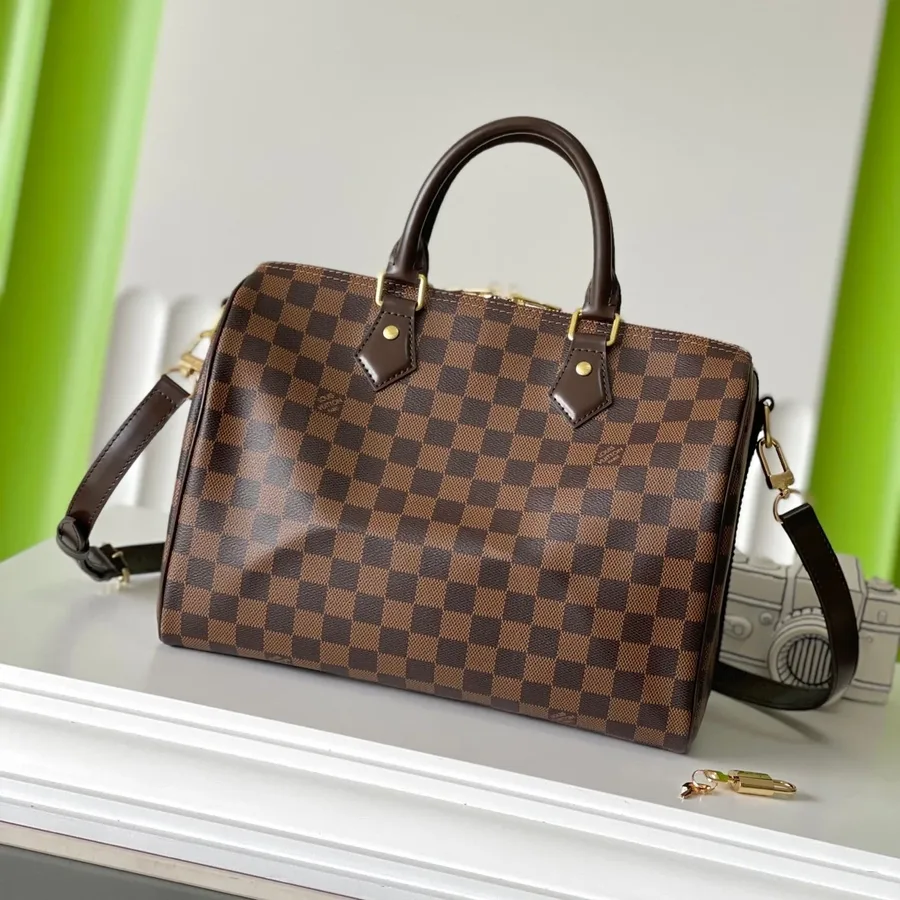 LV Speedy Bandolière 30 in Dark Brown Damier Ebene Canvas Gold Lock