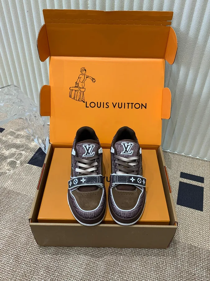 LV Women Brown Suede Leather Sneakers