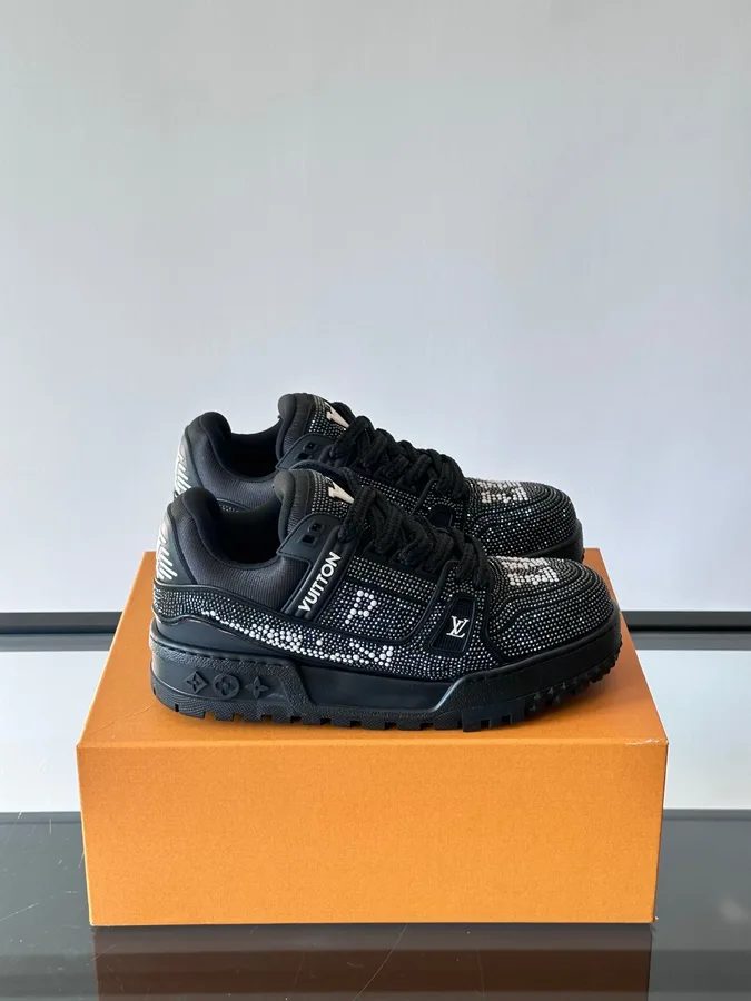 LV Men Black Fabric Embellished Sneakers
