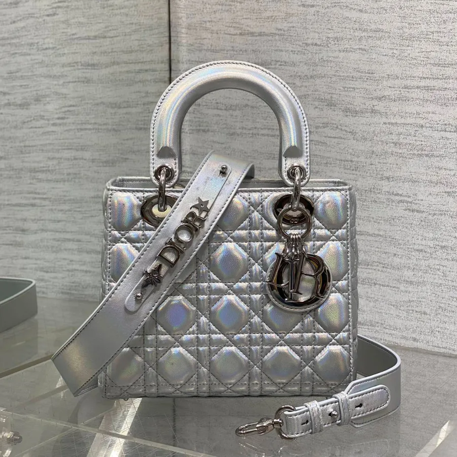 Christian Dior metallic silver Cannage lambskin
