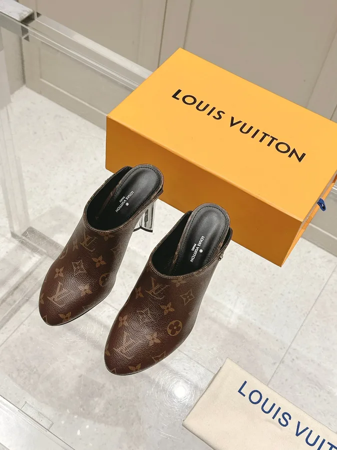 LV Women Brown Leather Mules