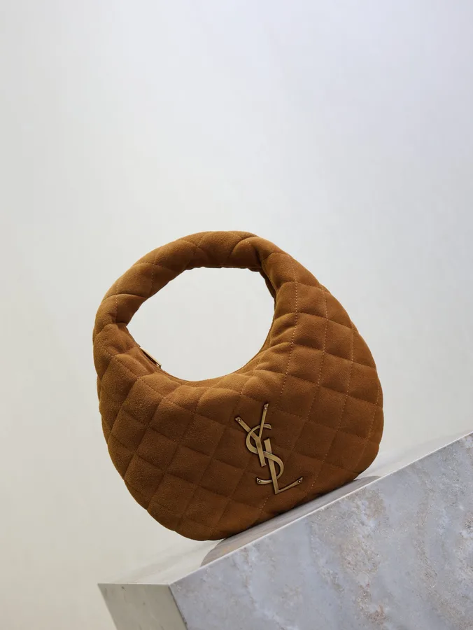 YSL Icarino Mini 17 in Caramel Quilted Suede Gold Hardware