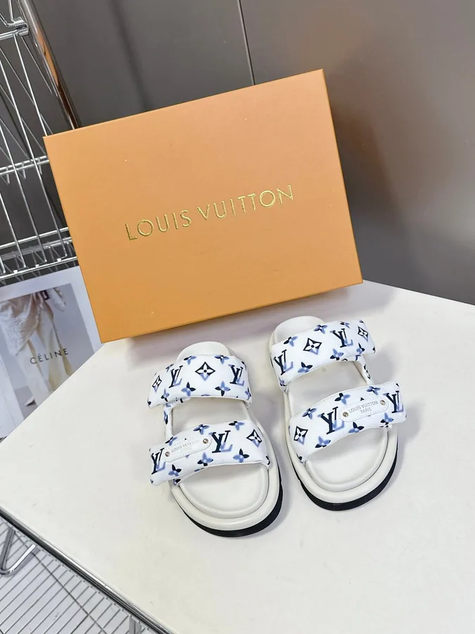 LV Women White Printed Fabric Sandals