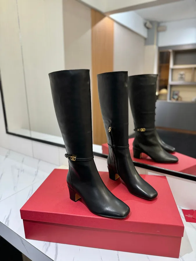 Valentino Women Black Leather Knee High Boots