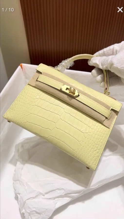 Hermes Kelly 20 Yellow Crocodile Leather