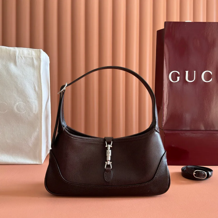 Gucci 26s Jackie Slim Shoulder Bag 27 in Dark Brown Calfskin