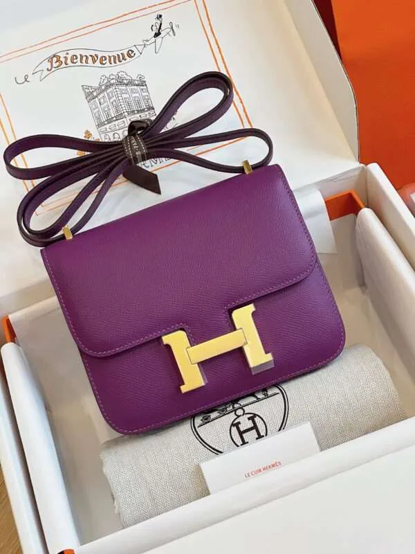 HN Bag Epsom Gold Purple With Lock Gold Like Auth Handbags 19cm