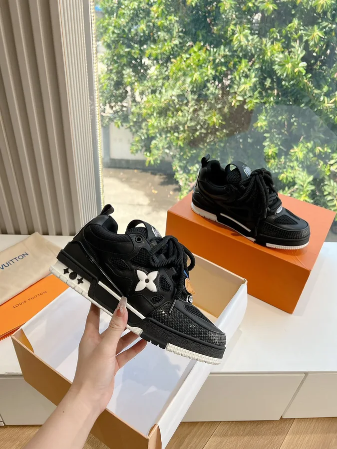 LV Women Black Leather Mesh Sneakers