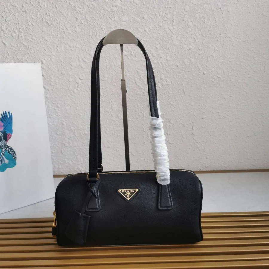 Prada Black Medium leather top-handle bag with padlock