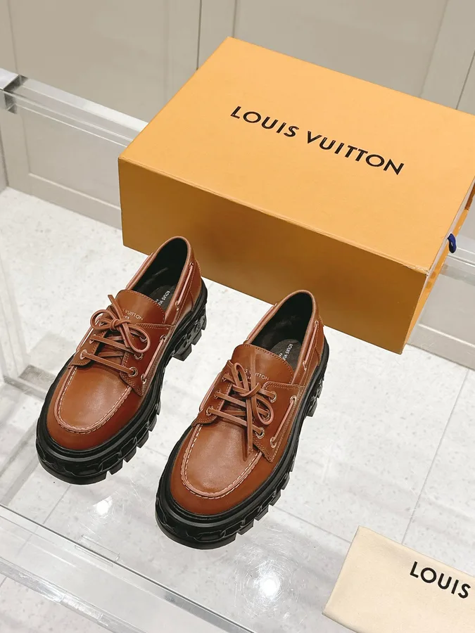 LV Women Brown Leather Chunky Sole Loafers