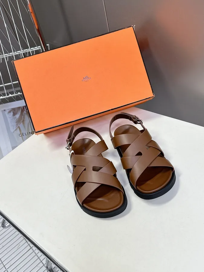 Hermes Women Brown Leather Strappy Sandals