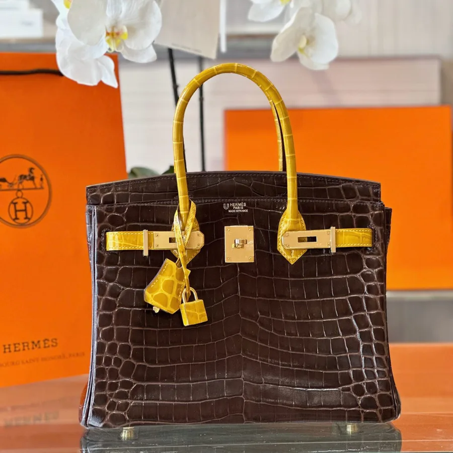 HN 30 Brown/Gold Genuine Crocodile Leather Gold Hardware – Custom Made