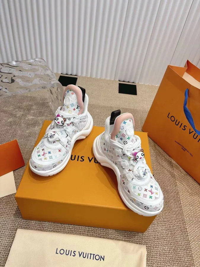 LV Women White Leather Multicolor Logo Sneakers