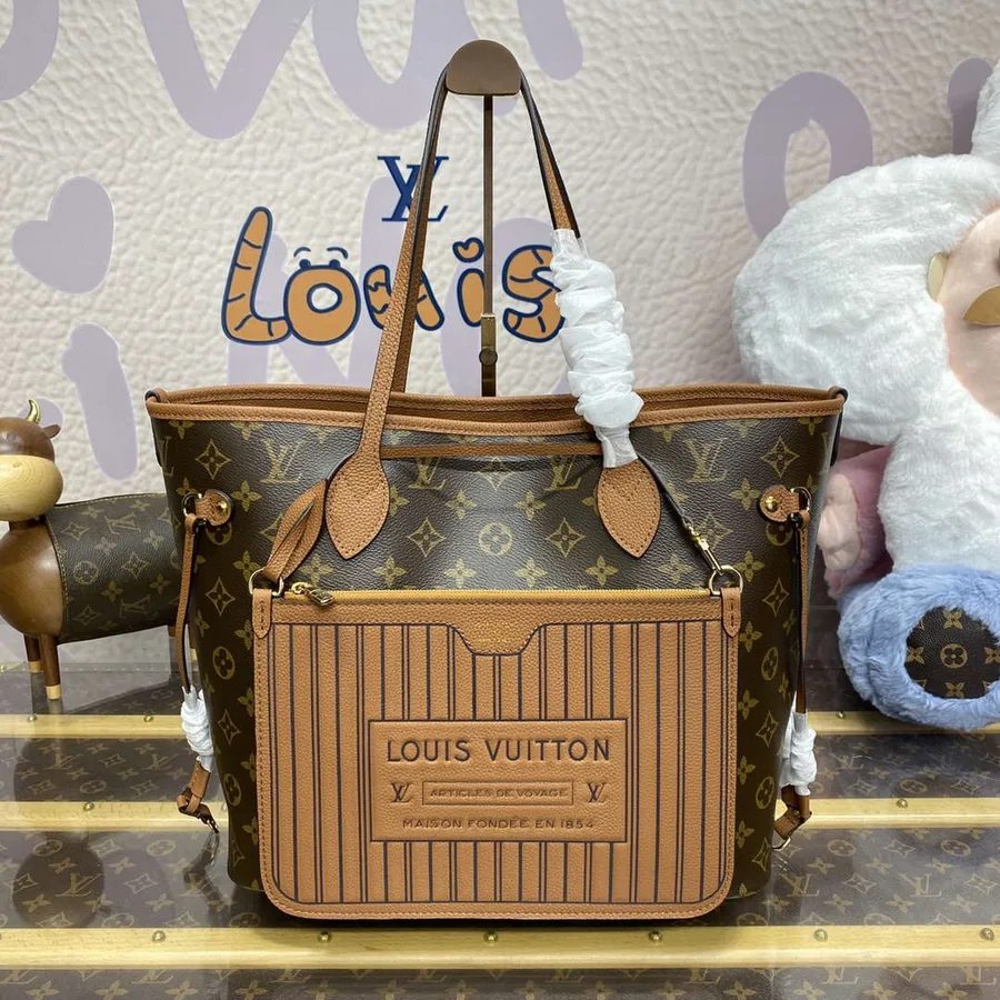 LV M12061 Louis Vuitton Reversible Neverfull Inside Out MM Handbag Brown