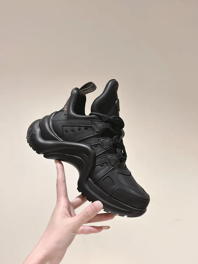 LV Women Black Leather Sporty Chunky Sneakers