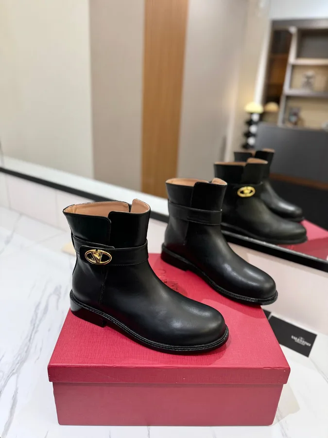 Valentino Women Black Leather Ankle Boots