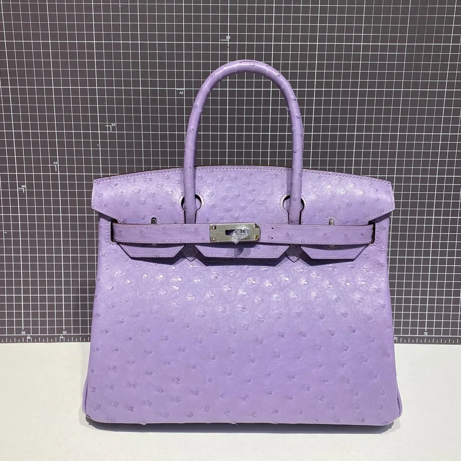 HN 30cm Purple Ostrich Leather Silver Hardware