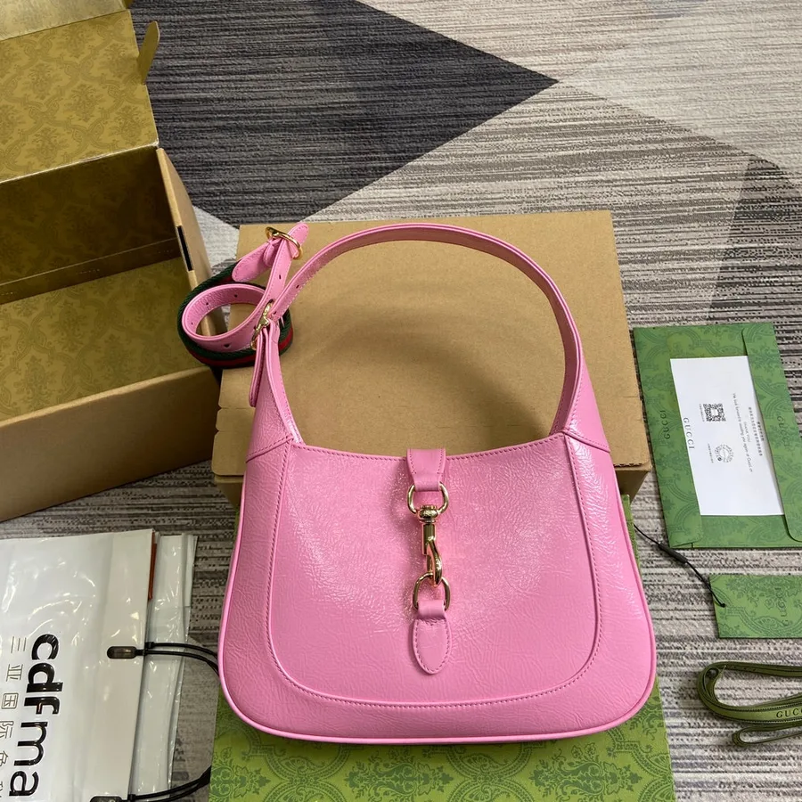 Jackie Small Shoulder Bag 27 in Pink Cracked Lacquer Gold Hardware
