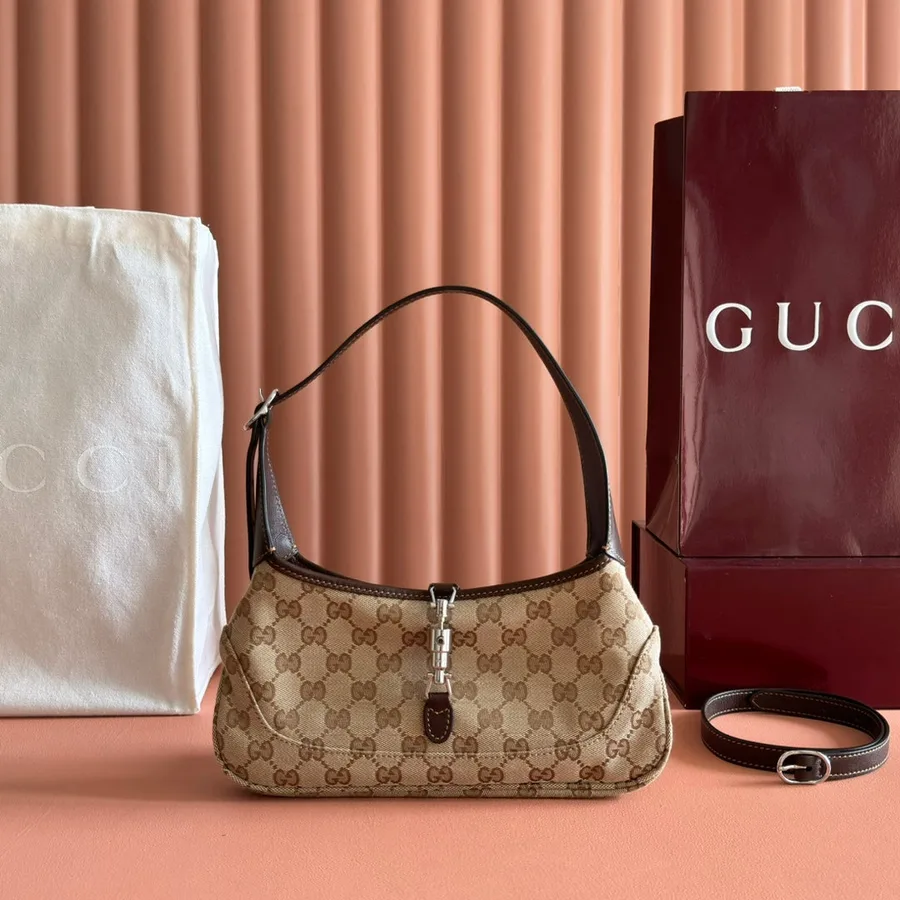 Gucci 25s Jackie Monogram 27 CM in Light Brown Canvas and Calfskin