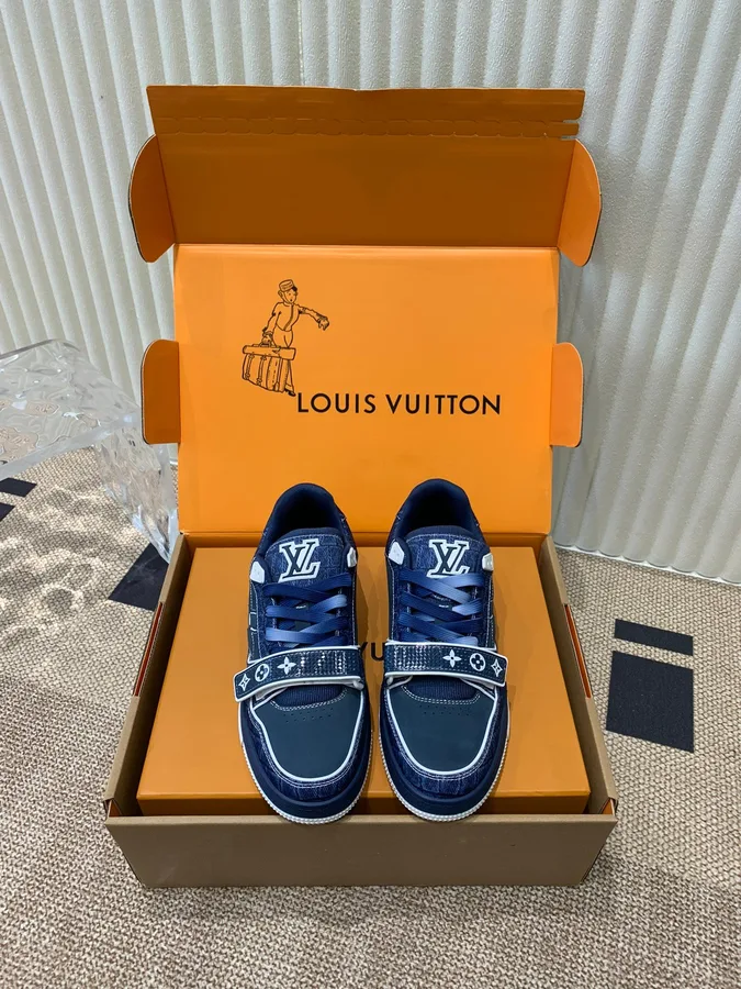 LV Women Navy Canvas Leather Sneakers