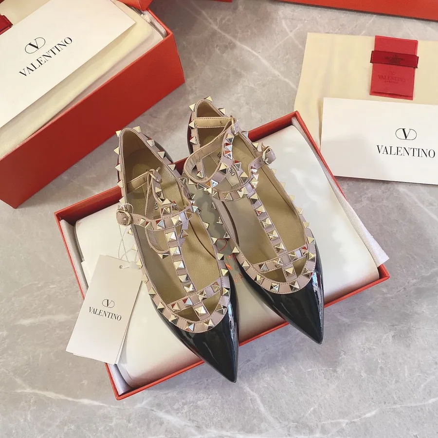 Valentino Women Black Patent Leather Studded Flats