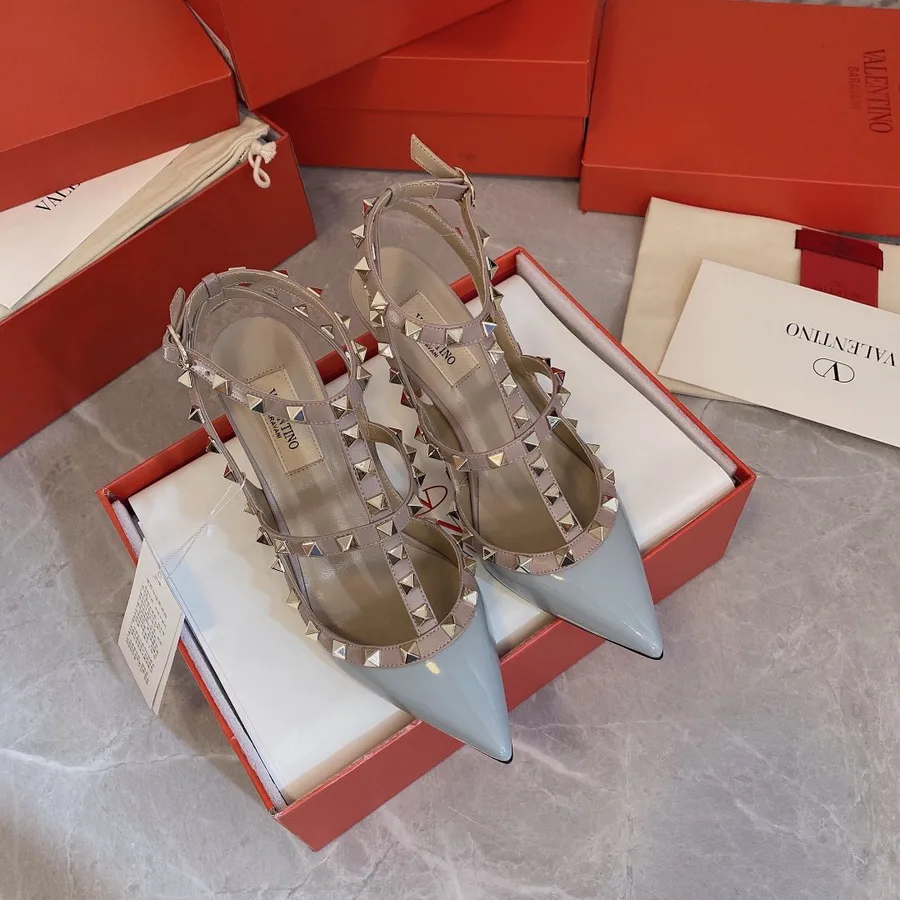 Valentino Women Light Blue Patent Leather Studded Heels