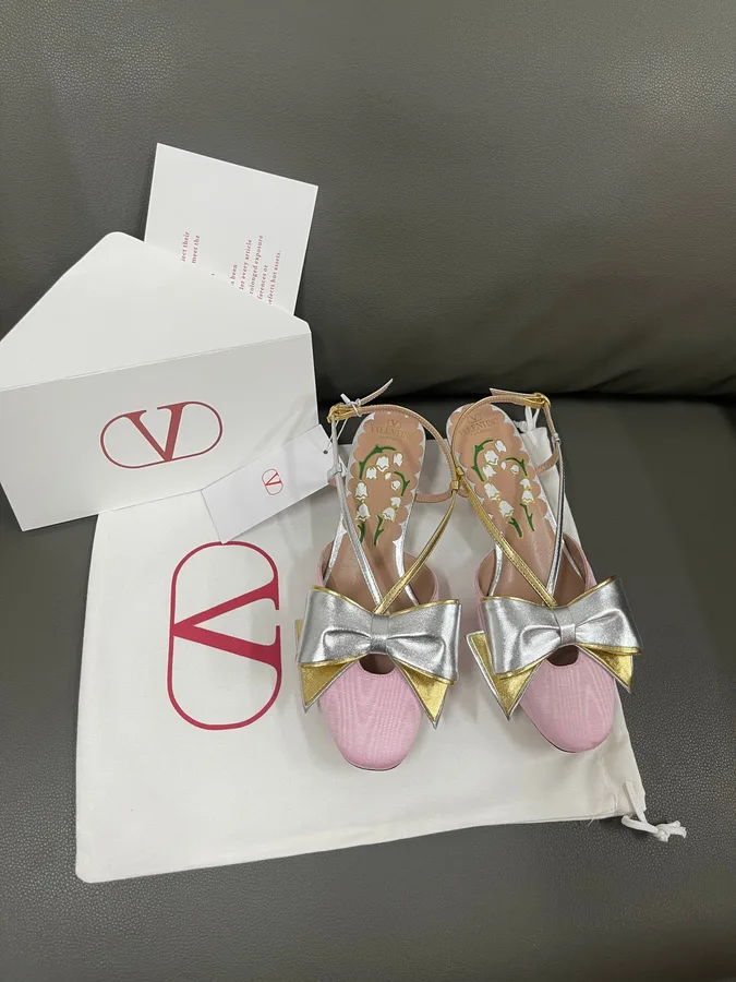 Valentino Women Pink And Gold Leather Flats