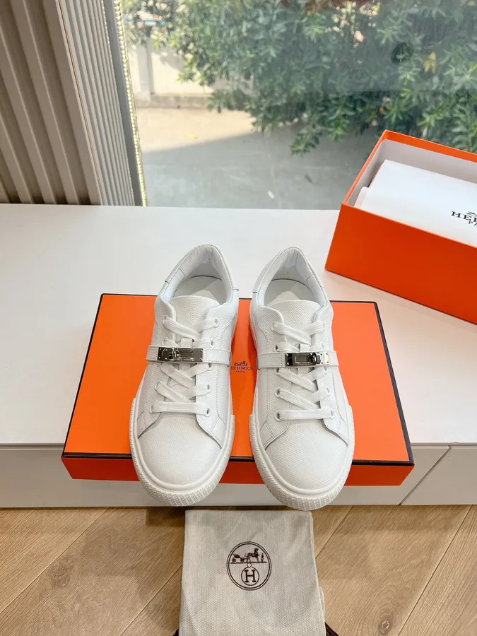 Hermes Women White Leather Sneakers