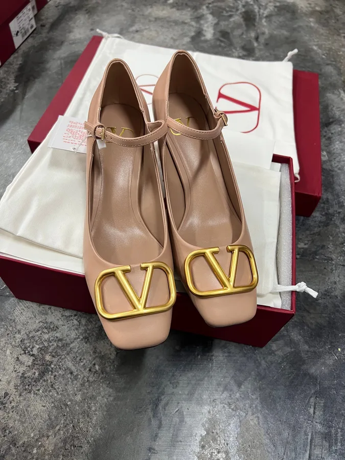 Valentino Women Beige Leather Mary Jane Flats