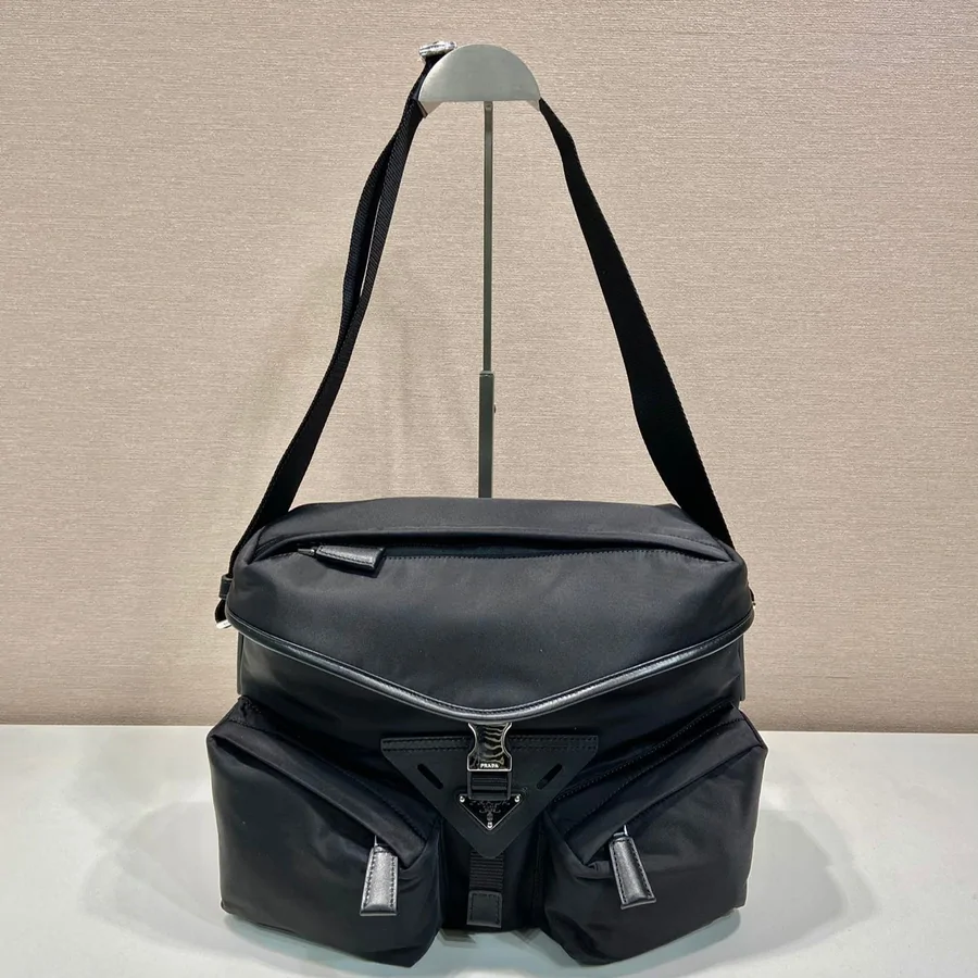Crossbody Bag 29 in Black Re-nylon and Calfskin Trim