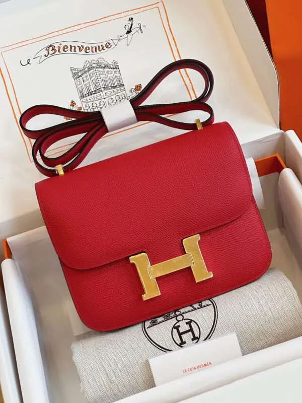 HN Bag Epsom Gold Red Handbags Lock Gold Like Auth 19cm