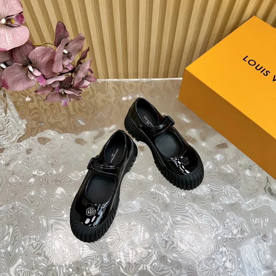 LV Women Black Patent Leather Mary Jane Loafers