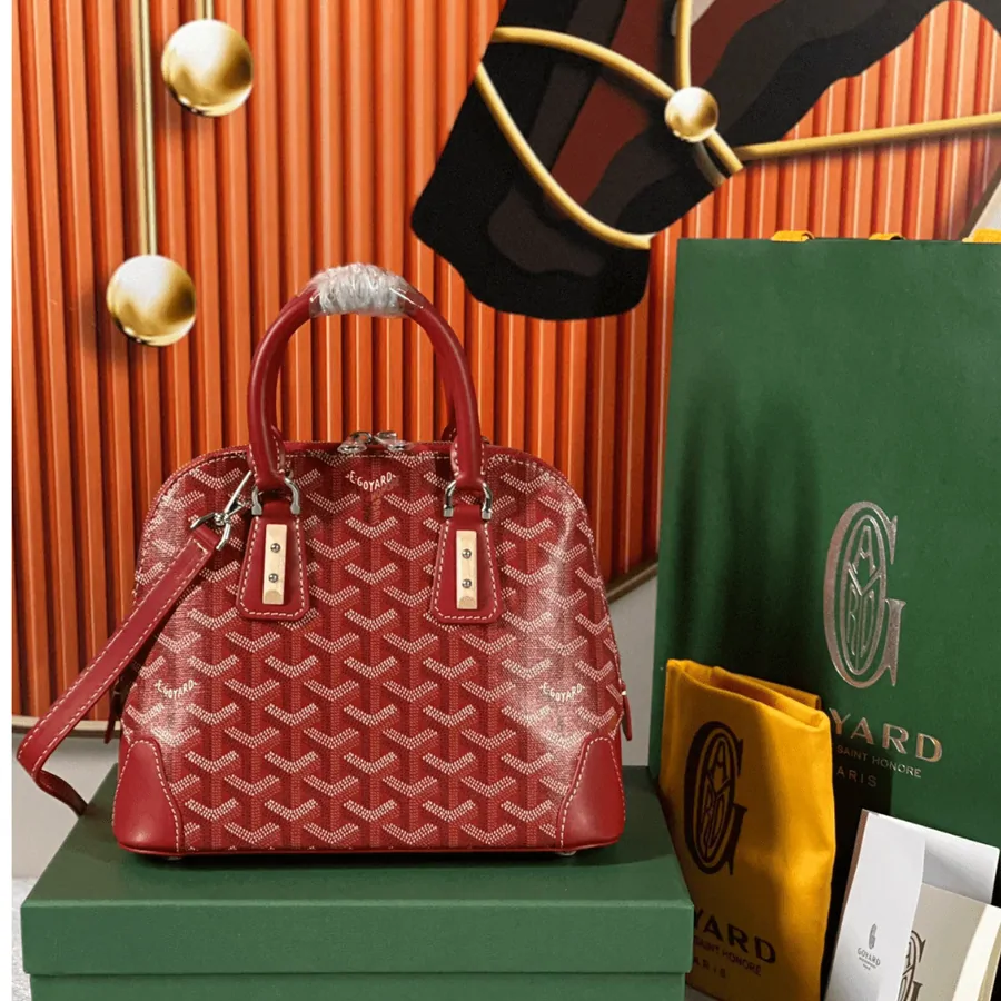 Goyard Alma Vedome Red Super Quality Handbag With Fabric Wrapped Leather Strap 24cm
