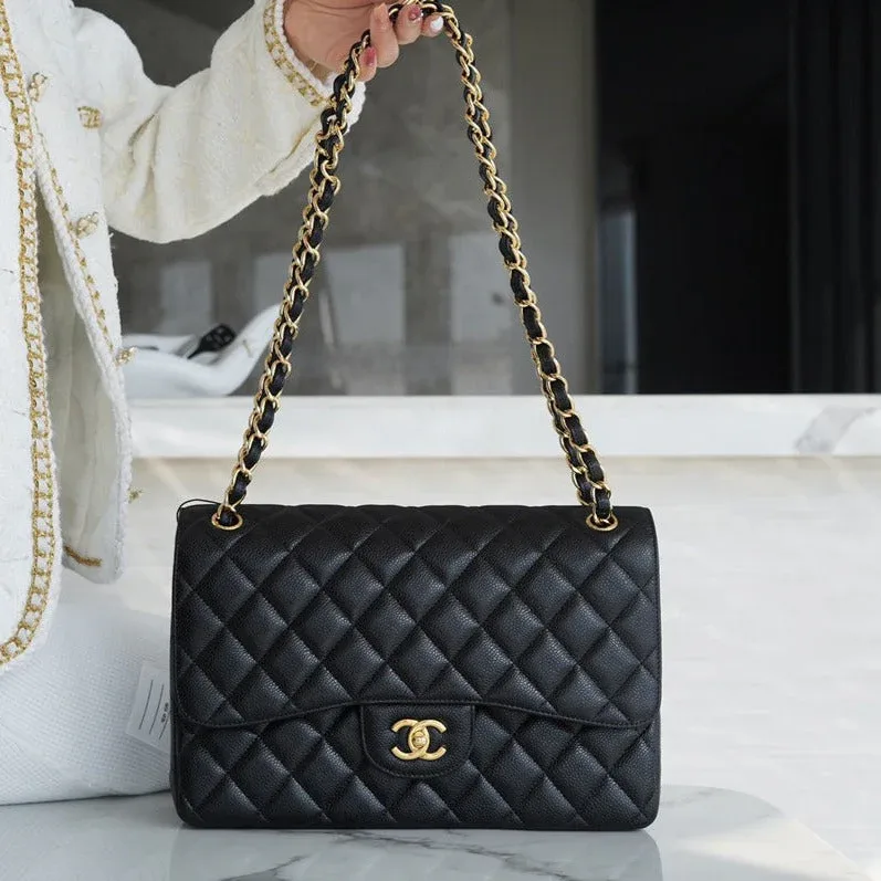 Chflap Bag Jumbo 30cm Gold Hardware Black Caviar