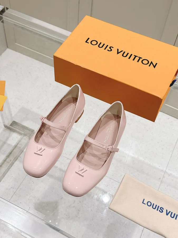 LV Women Light Pink Patent Leather Mary Jane Loafers