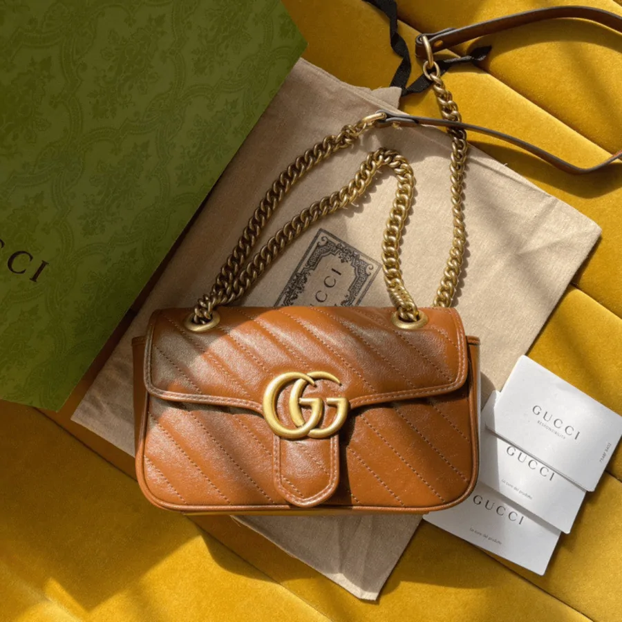 Gucci Marmont Women’s Handbag Super Brown Smooth Leather 22cm