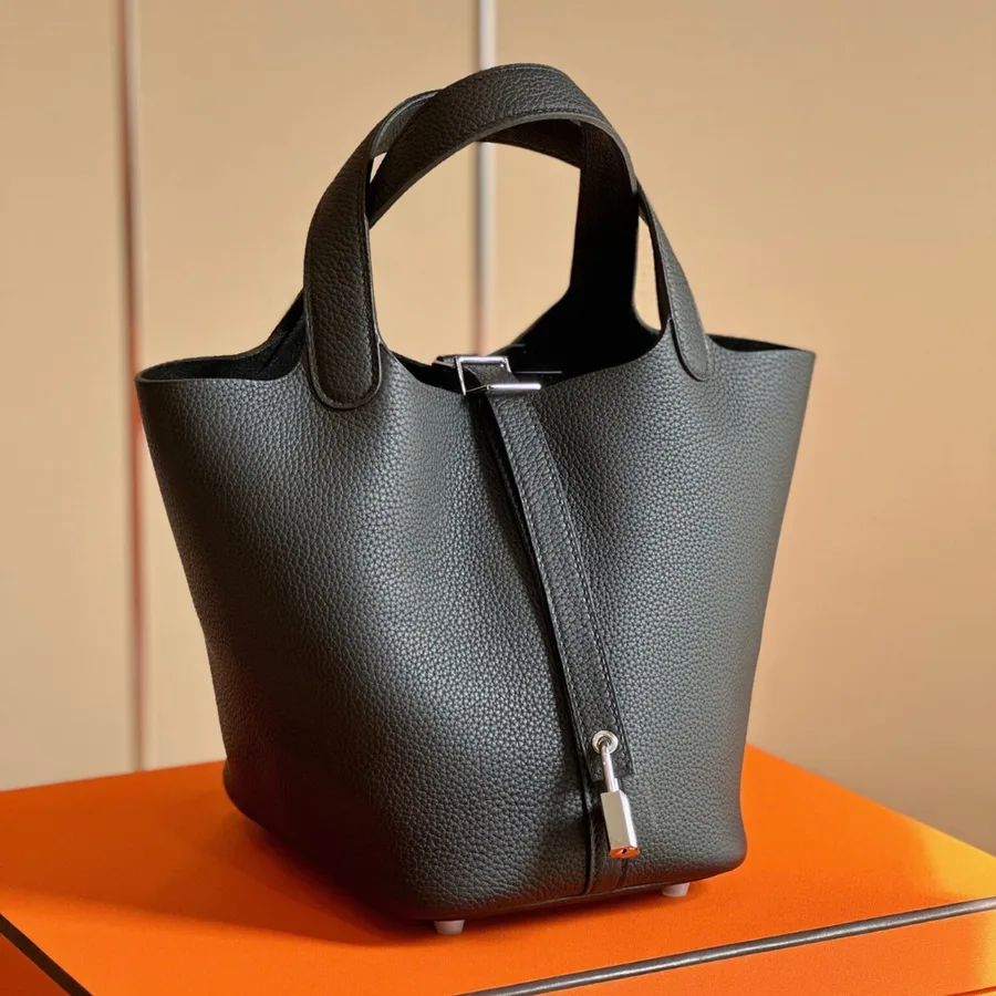 HN 18 Black Togo Leather Sliver Hardware