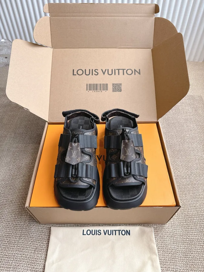 LV Women Brown Leather Patterned Sandals