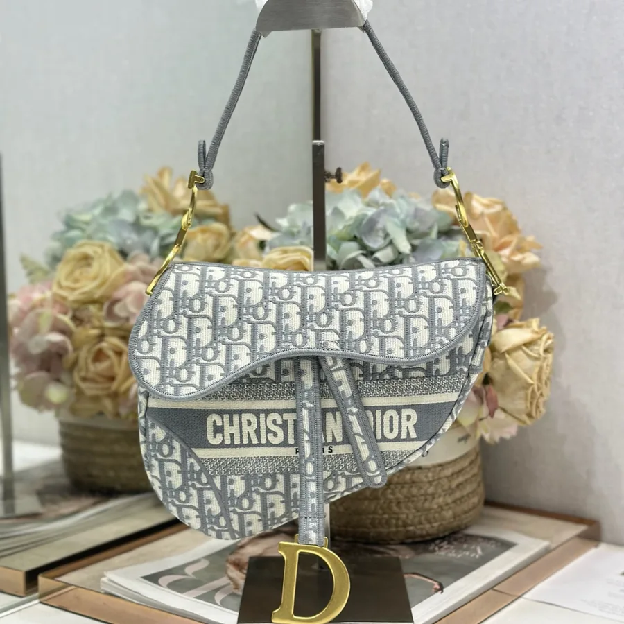 Christian Dior Saddle Bag in grey Oblique embroidered