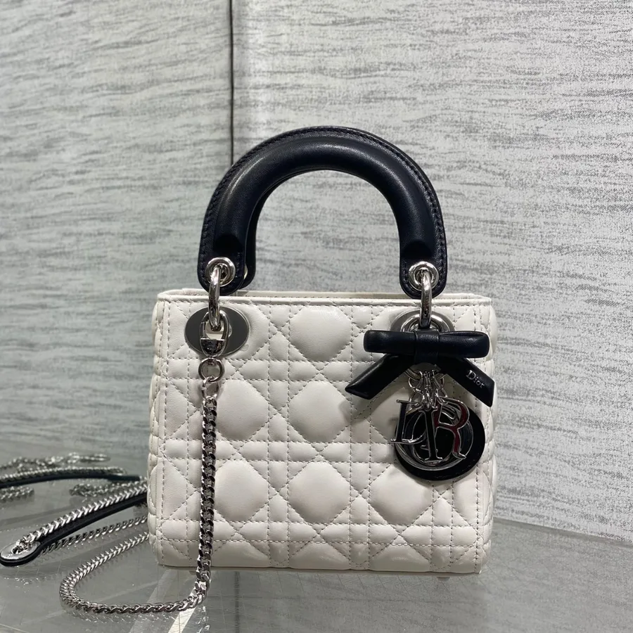 Dior Mini Lady Dior Bag with Chain in two-tone latte and black