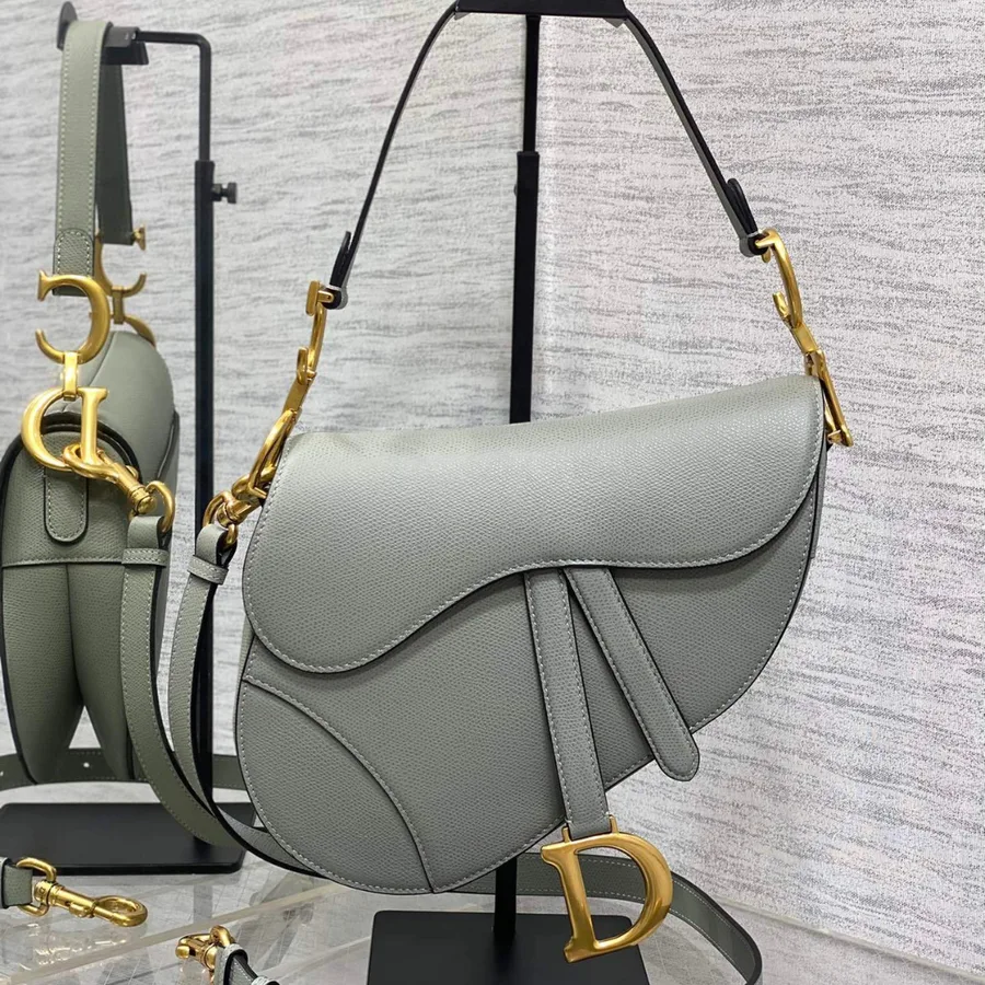 Dior Saddle Bag in Stone Gray Gold Hardware
