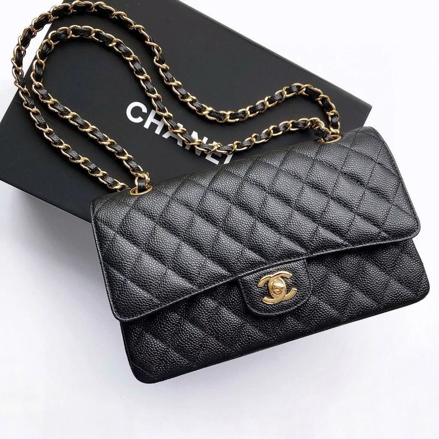 Chanel Flap Bag 25 in Black Caviar Leather Gold Hardware