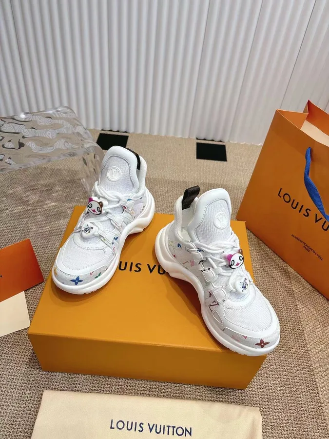 LV Women White Mesh Multicolor Logo Sneakers