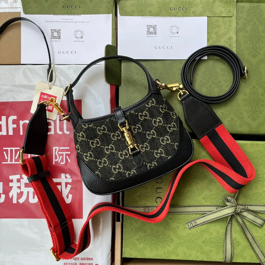 Jackie 1961 Small Handbag 19 in Black Yellow Denim Black
