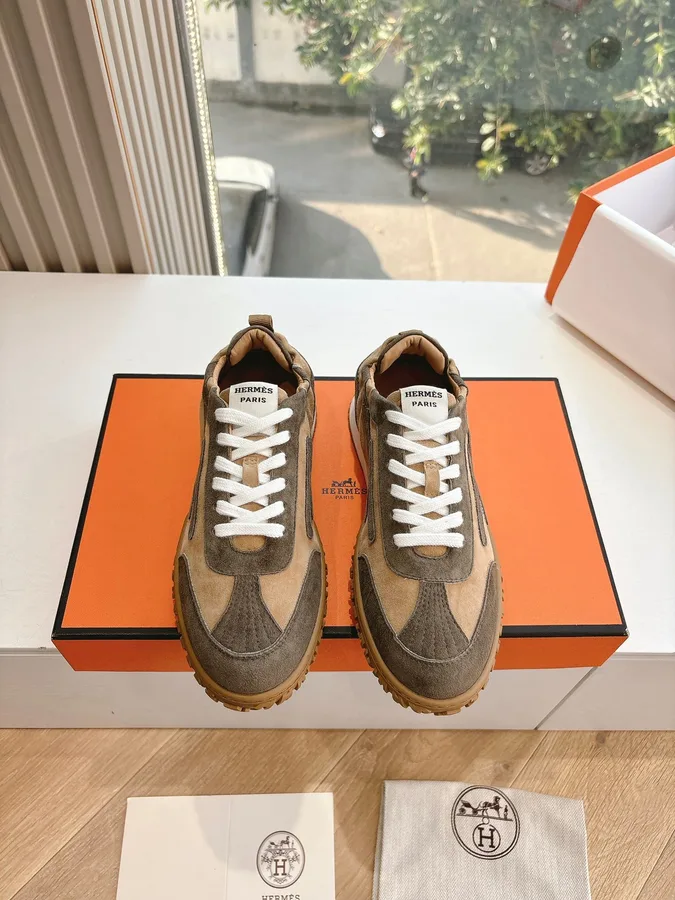 Hermes Women Brown Suede Sneakers