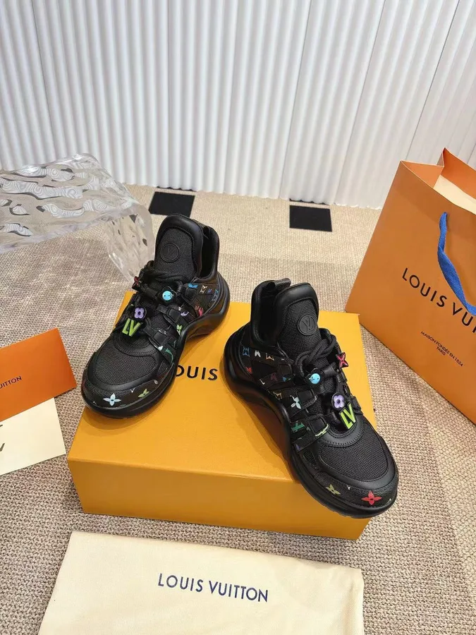 LV Women Black Mesh Multicolor Logo Sneakers