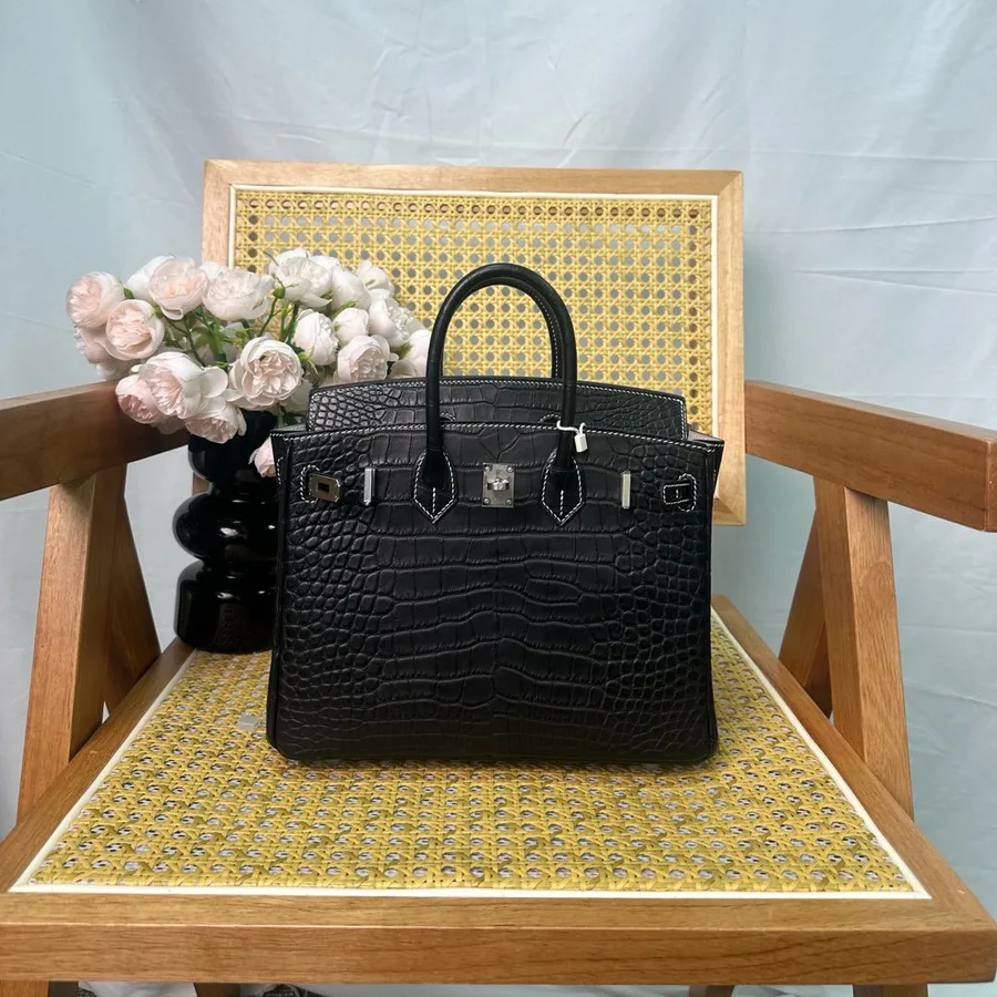 Hermes Birkin 25cm Black Crocodile Leather Silver Hardware