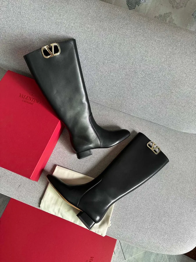 Valentino Women Black Leather Tall Boots